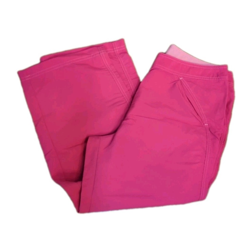 Cute LL Bean Cropped Hiking Nylon Supplex Pants Womens 10 Hot Pink Color Pockets - Picture 2 of 12